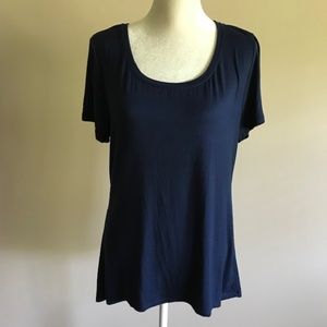 Tahari Navy Short Sleeve Hi-Lo Tunic Top